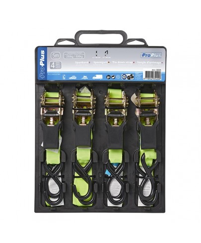 Sangle d'arrimage avec tendeur à cliquet + 2 crochets 5 mètres lot de 4 pièces