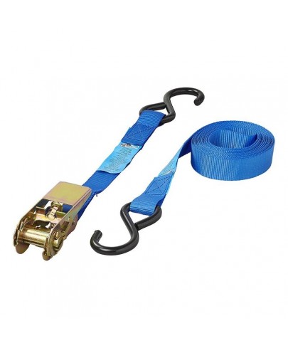 Sangle d'arrimage bleu  avec tendeur à cliquet + 2 crochets 5 mètres