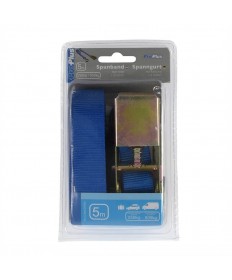 Sangle d'arrimage bleu avec tendeur à cliquet + 2 crochets 5 mètres