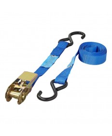 Sangle d'arrimage bleu avec tendeur à cliquet + 2 crochets 3,5 mètres